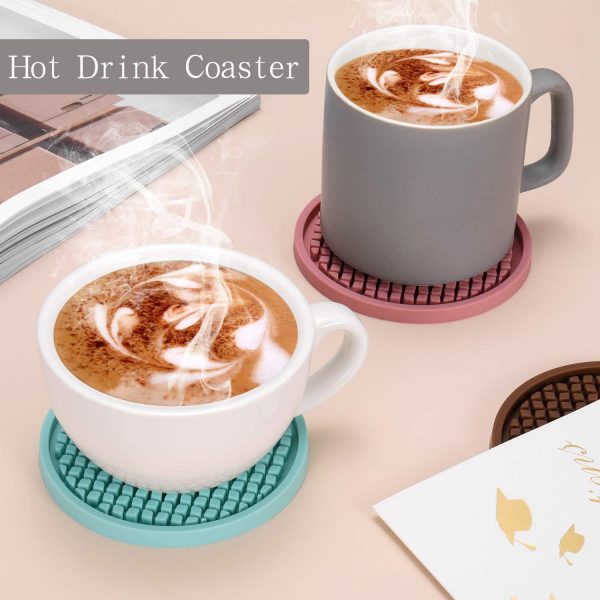 Silicone Coasters [6 Pack] Thickened Drink Coasters with Holder - Cup Mat - Non-Slip, Non-Stick, Stay Put, Deep Tray - Prevents Furniture and Tabletop Damages(Black) - Image 2