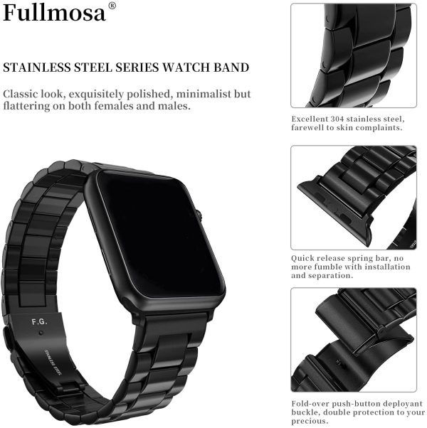 Compatible for Apple Watch Band 38mm 40mm 41mm 42mm 44mm 45mm, Stainless Steel Metal for iWatch SE & Series 7 6 5 4 3 2 1, 38mm 40mm 41mm Black - Image 4