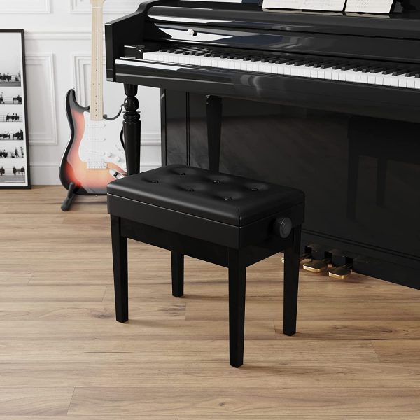 Adjustable Wooden Piano Bench Stool with Sheet Music Storage, Black ULPB57H - Image 5