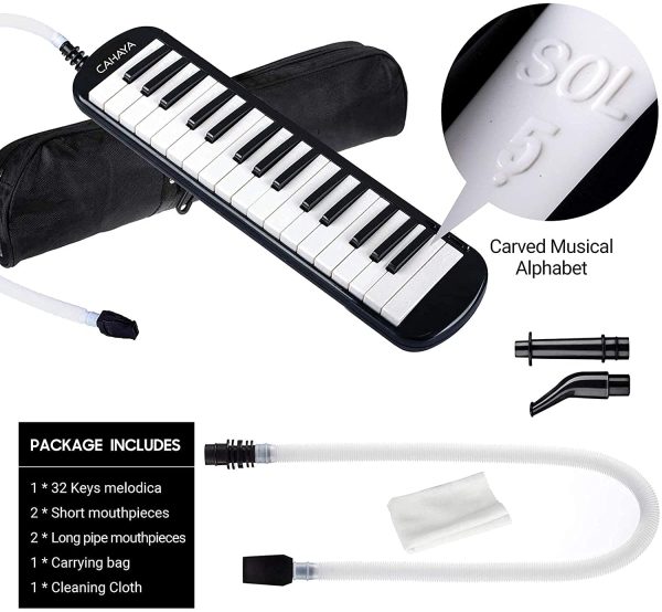 CAHAYA Melodica 32-Key Piano Style Portable with Plastic Flexible Long Pipe Short Mouthpiece and Carrying Bag for Music Lovers Beginners Kids Black CY0050-1 - Image 6