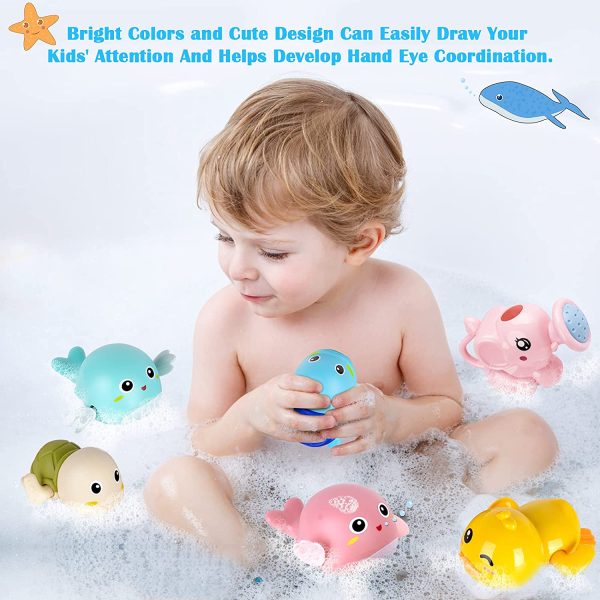 Bath Toys, 6 Pack Bathtub Toys for 1 2 3 4 5 Year Old Boy Girl Swimming Tub Toddler Bath Toys with Bath Toy Storage Organizer - Image 3