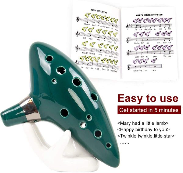 Kmise Ocarinas Ocarina, 12 Tones Holes Alto C Ocarinas Ocarina of the time, Alto C Link Cosplay Ceramic Replica with Song Book Green - Image 3