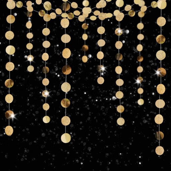 6 Pcs Glitter Champagne Gold Paper Circle Dots Garland (52 Feet) Party Hanging Bunting Birthday Party Decorations Engagement Party Bridal Shower Wedding Baby Shower Christmas Supplies Photo Backdrop - Image 4