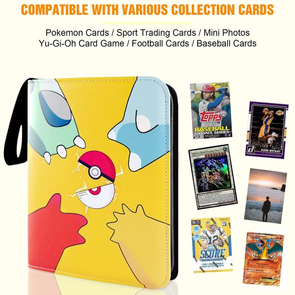 Trading Card Binder for Pokemon Cards 4-Pocket 50 Premium Pages Double Sided Removable Sleeve Collectible Card Carrying Case - 400 Pockets Card Binder Album for Card Collection