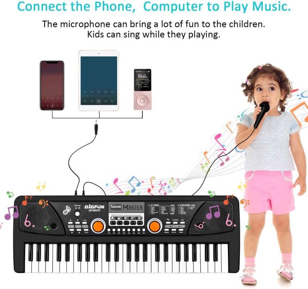 M SANMERSEN Kids Piano Keyboard with Microphone, 49 Keys Electronic Keyboards Pianos for Beginners Kids Piano with MP3 Function for 3-12 Years Girls Boys