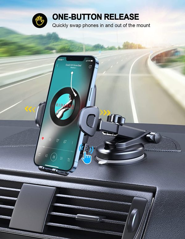 TEUMI Car Phone Holder, [Thick Case Friendly] [Military-Grade Suction] Cell Phone Holder Car for Dashboard & Windshield, 360?? Rotate Dash Car Phone Mount Compatible with iPhone 13 12 11 Pro Max, 4??-7?? - Image 6