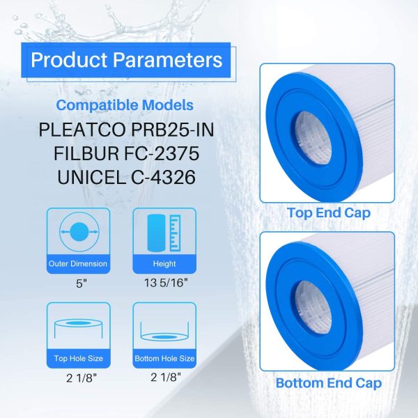 POOLPURE Spa Filter for Hot Tubs Replaces Pleatco PRB25-IN Unicel C-4326 FC-2375, 25 sq ft, Pentair R173434, Waterway 817-5000, Dynamic RDC-25, 5 x 13 Spa Filter, 1 Cartridge - Image 7
