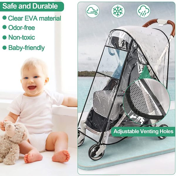 Rain Cover for Stroller Weather Shield Windproof with Insect Net, Waterproof, Dust Shield, Protect from Rain, Snow, Baby Travel Weather Shield by Prettop - Image 2