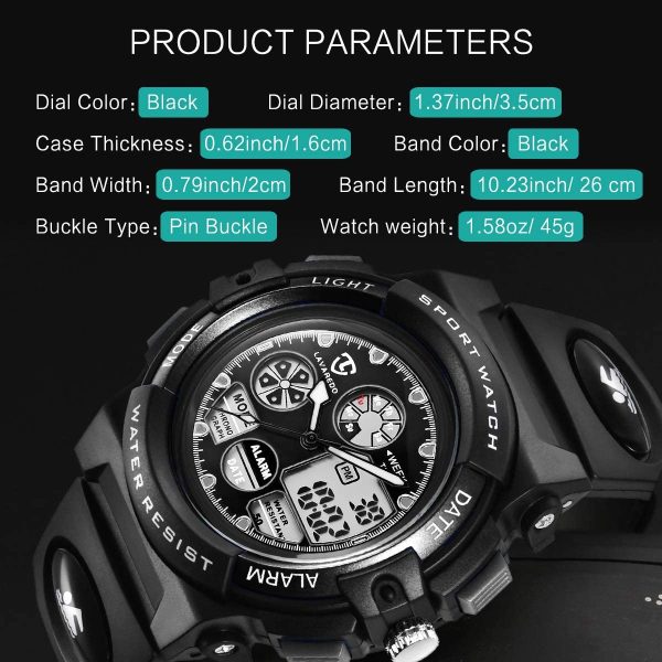 Watch Kid's Watches Boys Analog Digital Quartz Sport Electronic Military Dual Time Waterproof LED Back Light 164Ft 50M Water Resistant Calendar Alarm Stopwatch Multifunction - Image 2