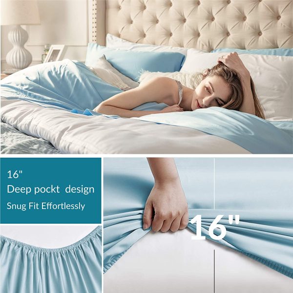 3PCs Sheets Set Twin XL Spa Blue - Cooling Breathable 100% Viscose from Bamboo Bed Sheets for Twin XL Size Bed with Deep Pocket