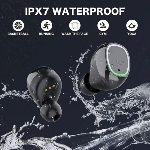 Wireless Earbuds Bluetooth 5 Headphones with 3500mAh LED Charging Case, IPX7 Waterproof TWS Stereo Earphones in Ear, Hands-Free Headset with Mic, Touch Control, 125 Hours Playback for for Work / Home Office (Black) - Image 6