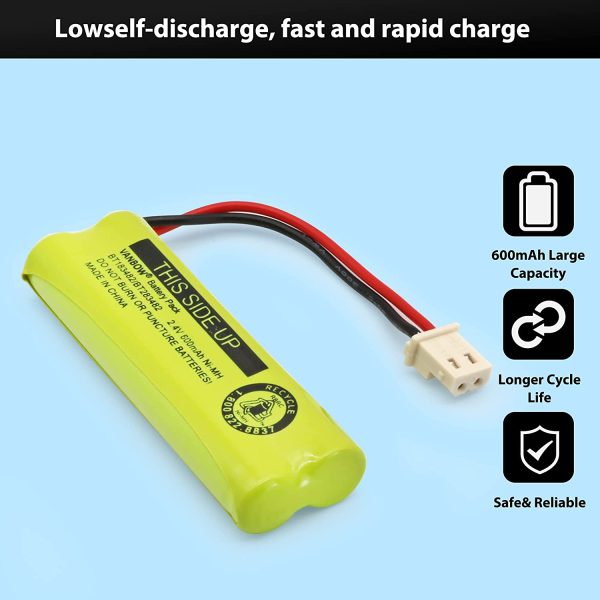 BT183482/BT283482 2.4V 600mAh Ni-MH Cordless Phone Battery Compatible with VTech DS6401 DS6421 DS6422 DS6472 LS6405 LS6425 LS6426 LS6475 LS6476 Handset (2)