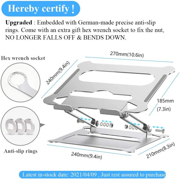 Adjustable Laptop Stand for Desk, Ergonomic Portable Aluminum Laptop Desk Stand, Non-Slip, Stable, Foldable Laptop Riser, Compatible with MacBook Pro/Air and More Notebooks - Image 5