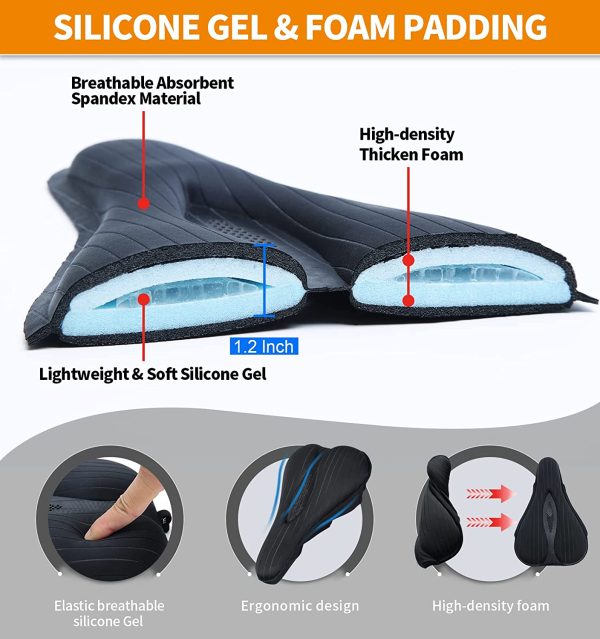 Souke Sports Bike Seat Cushion Cover,Foam& Gel Padded Bike Seat Covers,Anti-Slip Bicycle Saddle Pad for Women Men, Velcro Closure, Hollow Breathable Design,Water & Dust Cover,for Exercise