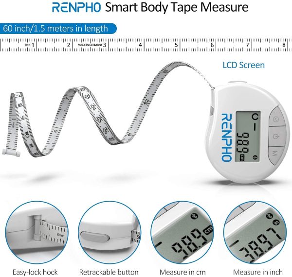 Smart Tape Measure RENPHO Bluetooth Measuring Tapes Weight Loss Retractable Circumferences Inches & cm - Image 4