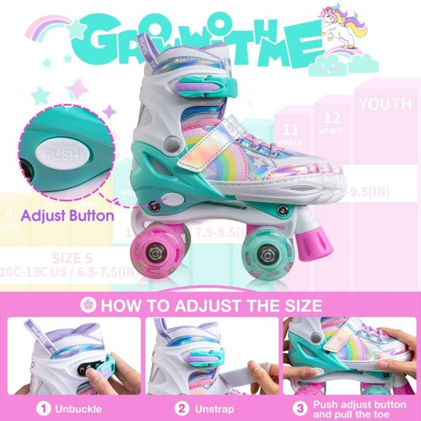 Sulifeel Rainbow Unicorn 4 Size Adjustable Light up Roller Skates for Girls Boys and Kids - Image 4