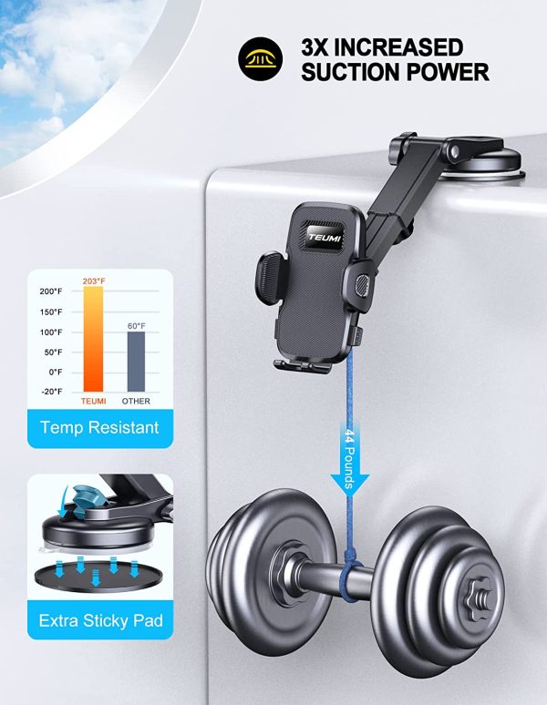 TEUMI Car Phone Holder, [Thick Case Friendly] [Military-Grade Suction] Cell Phone Holder Car for Dashboard & Windshield, 360?? Rotate Dash Car Phone Mount Compatible with iPhone 13 12 11 Pro Max, 4??-7??