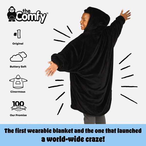 Original | Oversized Microfiber & Sherpa Wearable Blanket, Seen On Shark Tank, One Size Fits All Black - Image 9