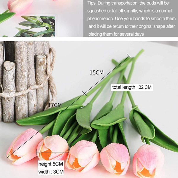 DecoForU 15 Pcs Artificial Flowers Tulips Real Touch Flowers Arrangement for Home Room Office Party Wedding Decoration(Pink) - Image 2