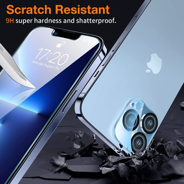 [ 3+3 ] EGV 3 Pack Screen Protector for iPhone 13 Pro Max with 3 PCS Camera Lens Protector, Easy Installation, Anti-Scratch, 9H Hardness Tempered Glass, Case Friendly, HD Screen, Bubble Free, Ultra-Thin - Image 4