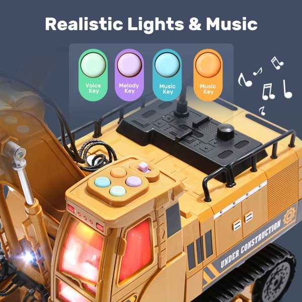 CUTE STONE Construction Vehicles Excavator Toy Set with Realistic Sounds & Lights,Kids Construction Toys Included Toy Excavator,Forklift,Bulldozer,Carrier Loader and Toy Crane,Great Gift for Kids Boys Toddler - Image 7