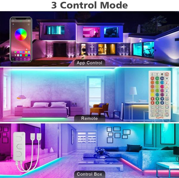 Led Lights, KIKO 50ft/15m RGB Led Lights Strip for Bedroom with Bluetooth and Remote Controller Led Light Strips Sync to Music