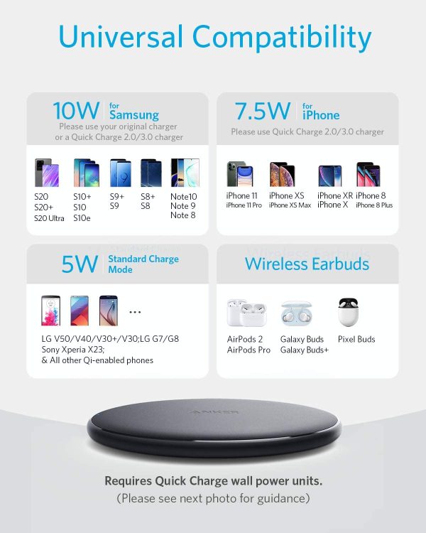 Anker Wireless Charger, PowerWave Pad Qi-Certified 10W Max for iPhone 12, 12 Mini, 12 Pro Max, SE 2020, 11, 11 Pro, AirPods, Galaxy S20 (No AC Adapter, Not Compatible with MagSafe Magnetic Charging) - Image 4