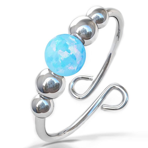 Sterling Silver Anxiety Fidget Ring ?M?One Size 925 Silver Anxiety Relief Ring With Blue Opal - Stress Relief Fidget Spinner - Meditation Fidget Ring ?M?Unisex Ring Jewelry for Anxiety and Stress - Image 3