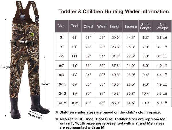 TideWe Kids Chest Waders, Neoprene Waterproof Insulated Hunting Wader for Toddler & Children, Bootfoot Wader Fishing Wader - Image 2