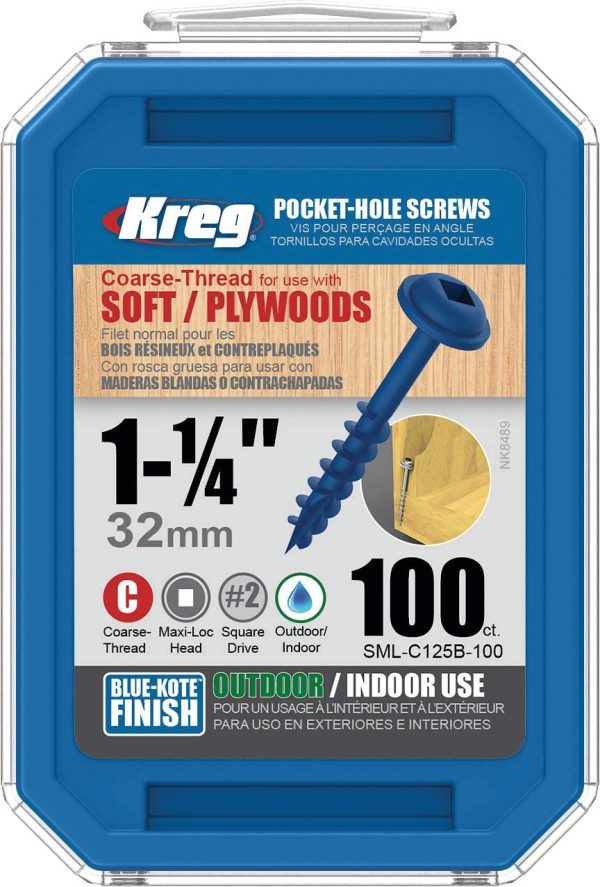 SML-C125B-100 1 1/4-Inch Blue-Kote WR Pocket Screws, 100 Pack