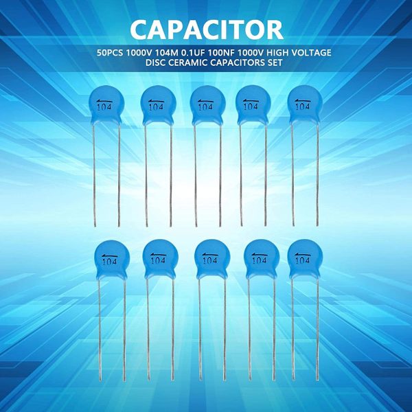 Ceramic Capacitor, 50Pcs 1000V 104M 0.1uF 100nF 1000V High Voltage Disc Ceramic Capacitors Set - Image 9