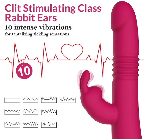 Beaded Thrusting Rabbit Vibrator - BOMBEX William, 9.8" Triple Action G Spot Vibrator with Independent Clitoral Stimulator, 10 Patterns, Waterproof & Rechargeable Sex Toys for Women, Rose?M? - Image 5