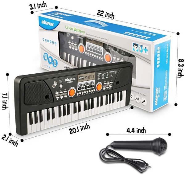 Kids Keyboard 49-Key Kids Piano Keyboard with Microphone Multi-Function Piano for Kids Birthday Gift 20.86 Inch (Black) (49keys) - Image 3