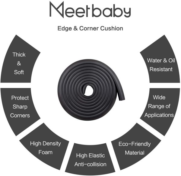 MEETBABY Baby Proofing Edge Corner Guards, Child Safety Furniture Bumper, Table Protectors, 3M Pre-Taped Corners, Safe Edge Corner Cushion, 16.2ft - 15 ft Edge 4 Corners, Black