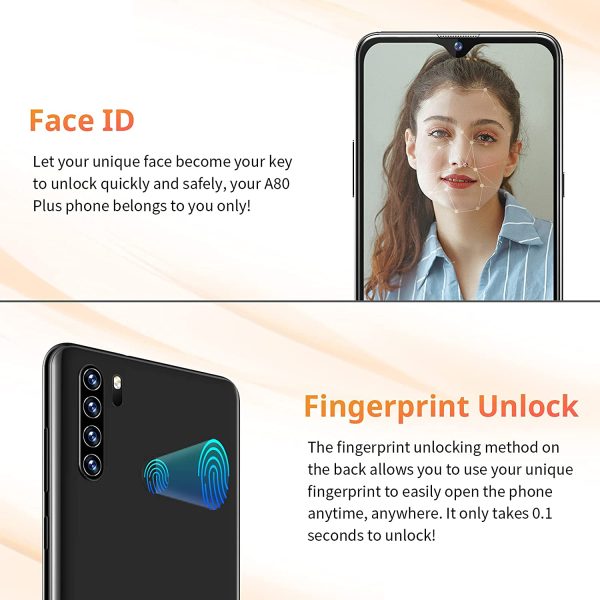 Unlocked Android Smartphones Canada,  A80 Plus, 64GB Dual SIM Unlocked Cell Phones Android, Android 10 OS Cell Phones, 6.5" HD+ Display, 13MP Camera, Fingerprint Face ID, 4680mAh Battery - Image 7