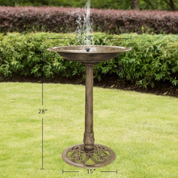 Polyresin Antique Outdoor Golden Garden Bird Bath and Solar Powered Round Pond Fountain Combo Set - Image 4