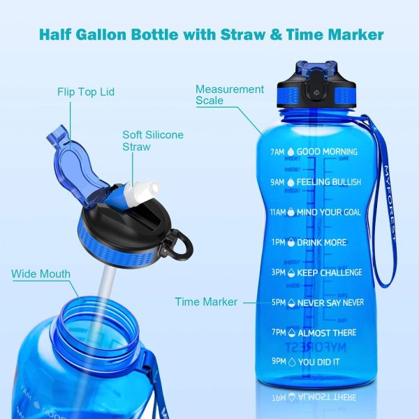 Half Gallon Tritan Water Bottle with Straw BPA Free, 74oz Gym Bottles with Time Marker, 2.2L Daily Water Intake Bottle for Your Drinking Water Needs BLUE - Image 4