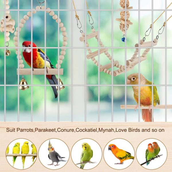 Bird Parrot Swing Toys, Chewing Standing Hanging Perch Hammock Climbing Ladder Bird Cage Toys for Budgerigar, Parakeet, Conure, Cockatiel, Mynah, Love Birds, Finches and Other Small to Medium Birds - Image 5