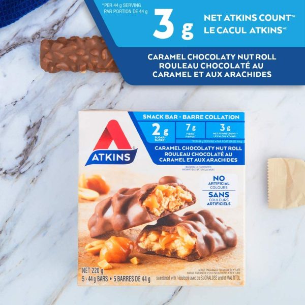 Atkins Snack Bars - Caramel Chocolaty Nut Roll, 2g Sugar, Keto-Friendly, High Fibre 5 count - Image 2