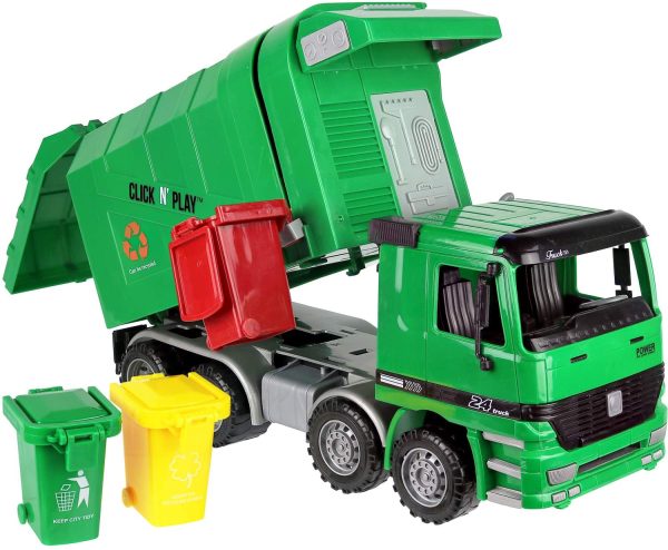 Click N' Play CNP0301 Friction Powered Garbage Truck Toy with Garbage Cans Vehicle