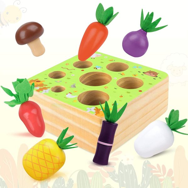 CENOVE Educational Wooden Toys for Toddlers, Carrots Harvest Shape Size Sorting Game, Developmental Montessori Toys for 1 2 3 Year Old Boys and Girls Preschool Learning Fine Motor Skill - Image 5