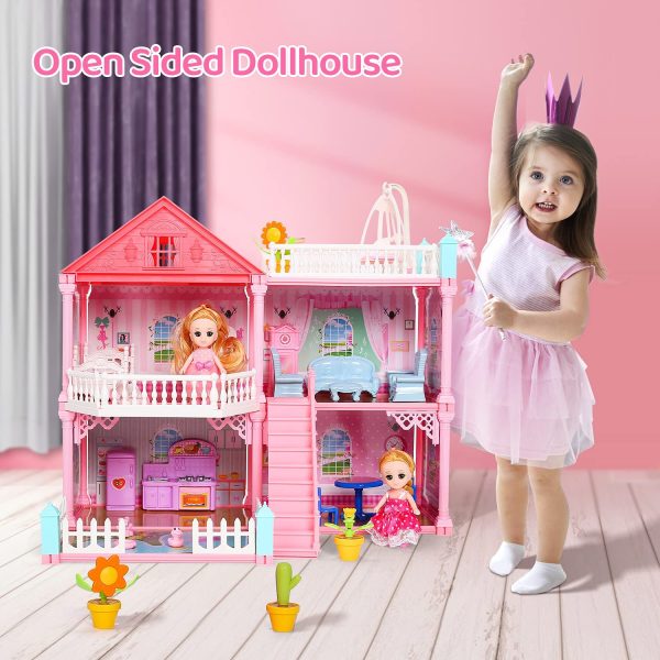 CUTE STONE Dollhouse Dreamhouse Building Toys, Doll Dream House with Lights, Furniture, Pet & Dolls, Gardening Tool Set, DIY Cottage Pretend Play House, Creative Gift for Todders Girls(4 Rooms) - Image 9