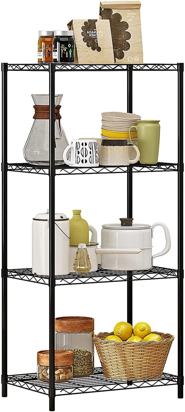 4 Shelf Shelving Unit, Metal Wire Shelving, Storage Organizer Wire Rack for Kitchen, Office and Garage in Black - Image 3