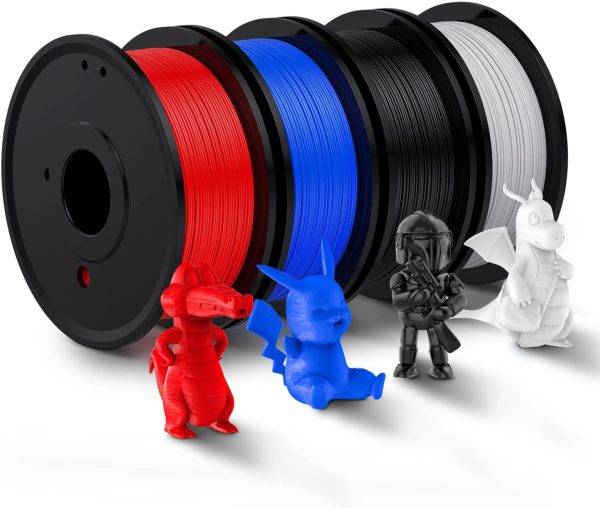 1.75mm 3D PLA Filament Bundle, 4 Colors Pack (White/Black/Red/Blue), 0.25kg (0.55 lbs)/Spool, Dimension Tolerance:±0.02mm, Wide Compatible for Most FDM Printers