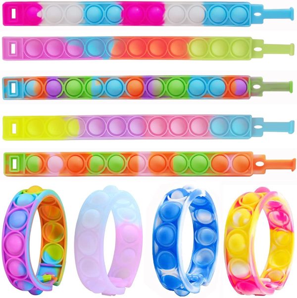 9PCS Push Pop Fidget Toy Fidget Bracelet, Durable and Adjustable, Multicolor Stress Relief Finger Press Bracelet for Kids and Adults Autism - Image 2