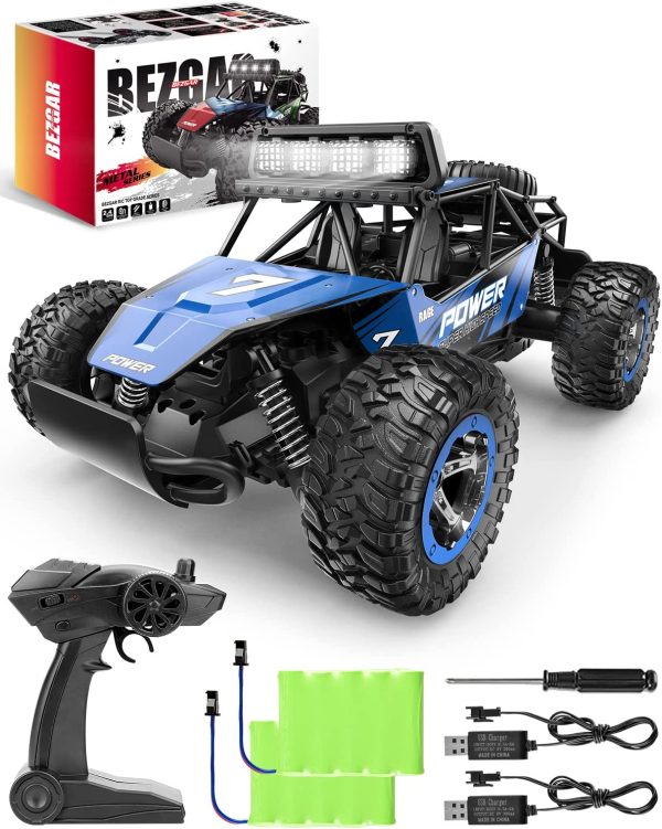 BEZGAR 17 Remote Control Car, Boys RC Truck Toy Grade 1:14 Scale 2WD High Speed 20 Km/h Electric Monster Vehicle Crawler with Two Rechargeable Batteries for Kids and Adults (Blue)