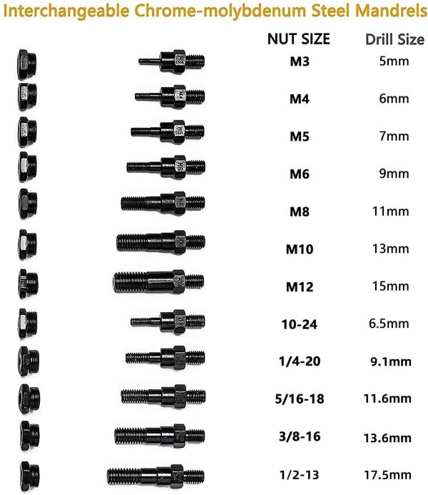 17" 440mm M3 M4 M5,m6,m8,m10 M12, 10-24, 1/4-20 , 5/16-18,3/8-10 ,Hand Riveter Rivet Gun, Riveting Tools with Nut Setting System M3-m12 Bt607 - Image 5