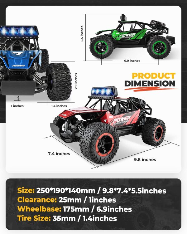 BEZGAR 17 Remote Control Car, Boys RC Truck Toy Grade 1:14 Scale 2WD High Speed 20 Km/h Electric Monster Vehicle Crawler with Two Rechargeable Batteries for Kids and Adults (Blue) - Image 5