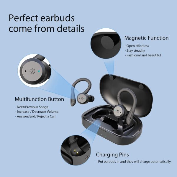 Bluetooth Headphones True Wireless Earbuds with Charging Case IPX7 Waterproof TWS Stereo Sound Earphones Built-in Mic in-Ear Headsets Deep Bass for Sport Running Black