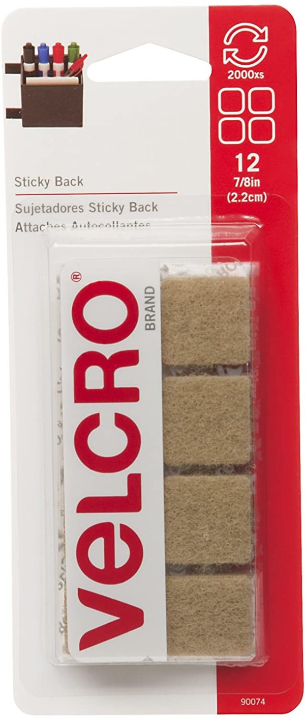 VELCRO Brand Sticky Back | Hook and Loop Fasteners | Keep Things Organized and Connected | 7/8in | 12 Squares, Beige - Image 3